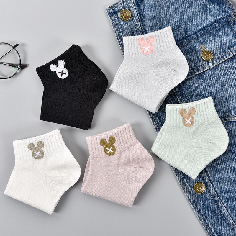 Set 5 đôi tất cổ cao Bivota vớ nữ họa tiết hoạt hình tai gấu cute T80