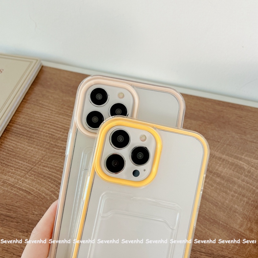 Ốp Điện Thoại Dẻo Trong Suốt Màu Trơn Kèm Ngăn Đựng Thẻ 3 Trong 1 Cho iPhone 13 12 11 Pro Max X XR Xs Max 8 7 Plus SE 2020