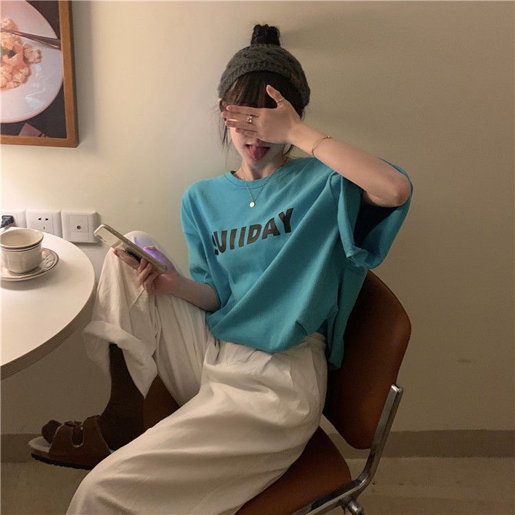Áo thun tay ngắn dáng rộng chất liệu 100% cotton thời trang Hàn Quốc cho nữ 2021