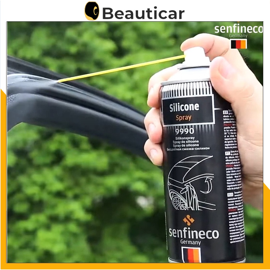 Dung dịch xịt dưỡng cao su ron cửa gioăng cửa ô tô -Senfineco Silicone Spray 9990 giúp làm đen bóng cho doăng cao su oto