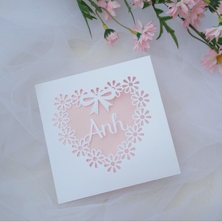 🌿Thiệp cắt giấy Tên riêng theo yêu cầu mẫu Hoa lá SQ02