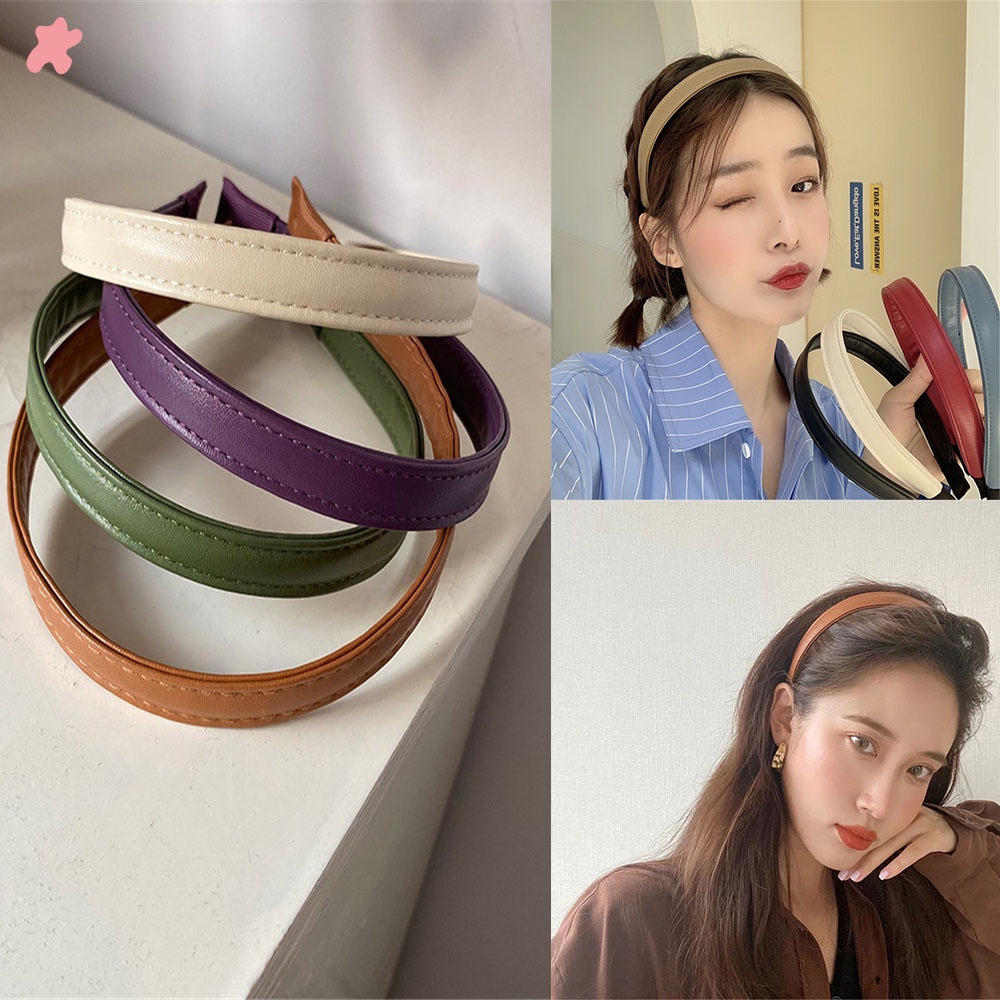 1 dây buộc tóc da PU màu trơn phong cách retro