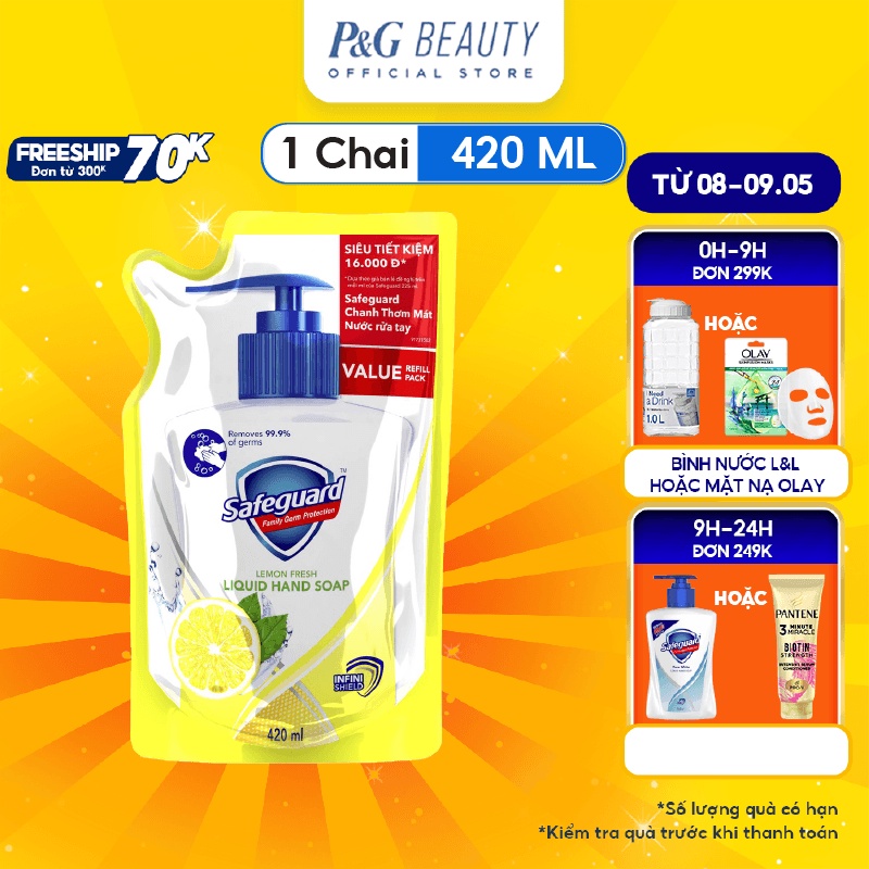 Nước rửa tay Safeguard Hương Chanh 420ml dạng túi