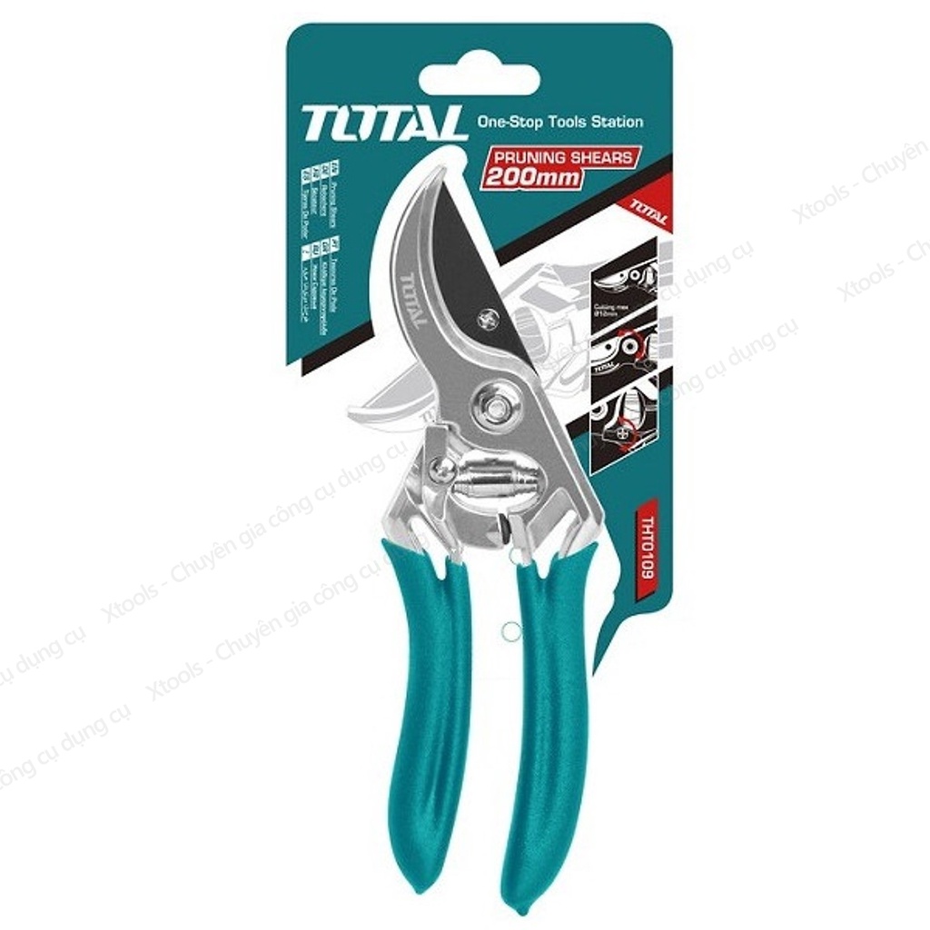 Kéo cắt tỉa cây TOTAL THT0109 8&quot; kéo cắt cành, tỉa cây cảnh, cây ăn trái, tỉa lá chuyên dụng, làm vườn có trợ lực lò xo