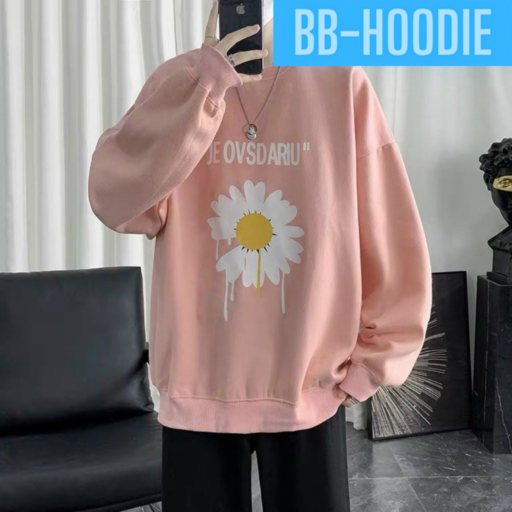 ÁO SWEATER NỈ UNISEX KHÔNG NÓN IN HOA CÚC TRẮNG STYLE HÀN CỰC ĐẸP