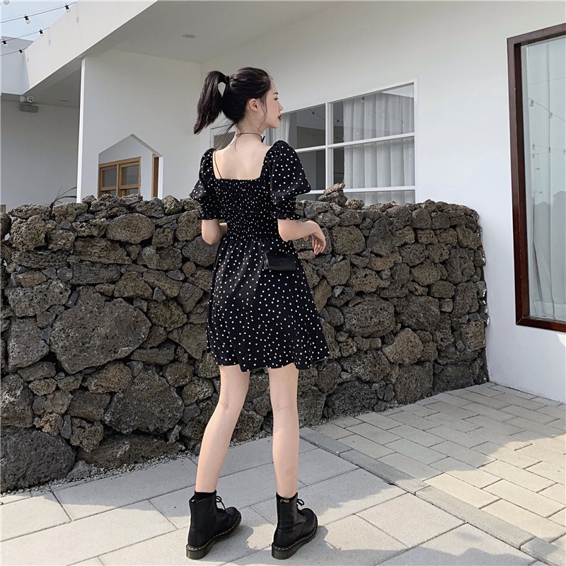 Đầm xòe cổ vuông tay phồng dáng ngắn họa tiết chấm bi phong cách ulzzang Hàn Quốc V39 - Peyy Clothing | BigBuy360 - bigbuy360.vn