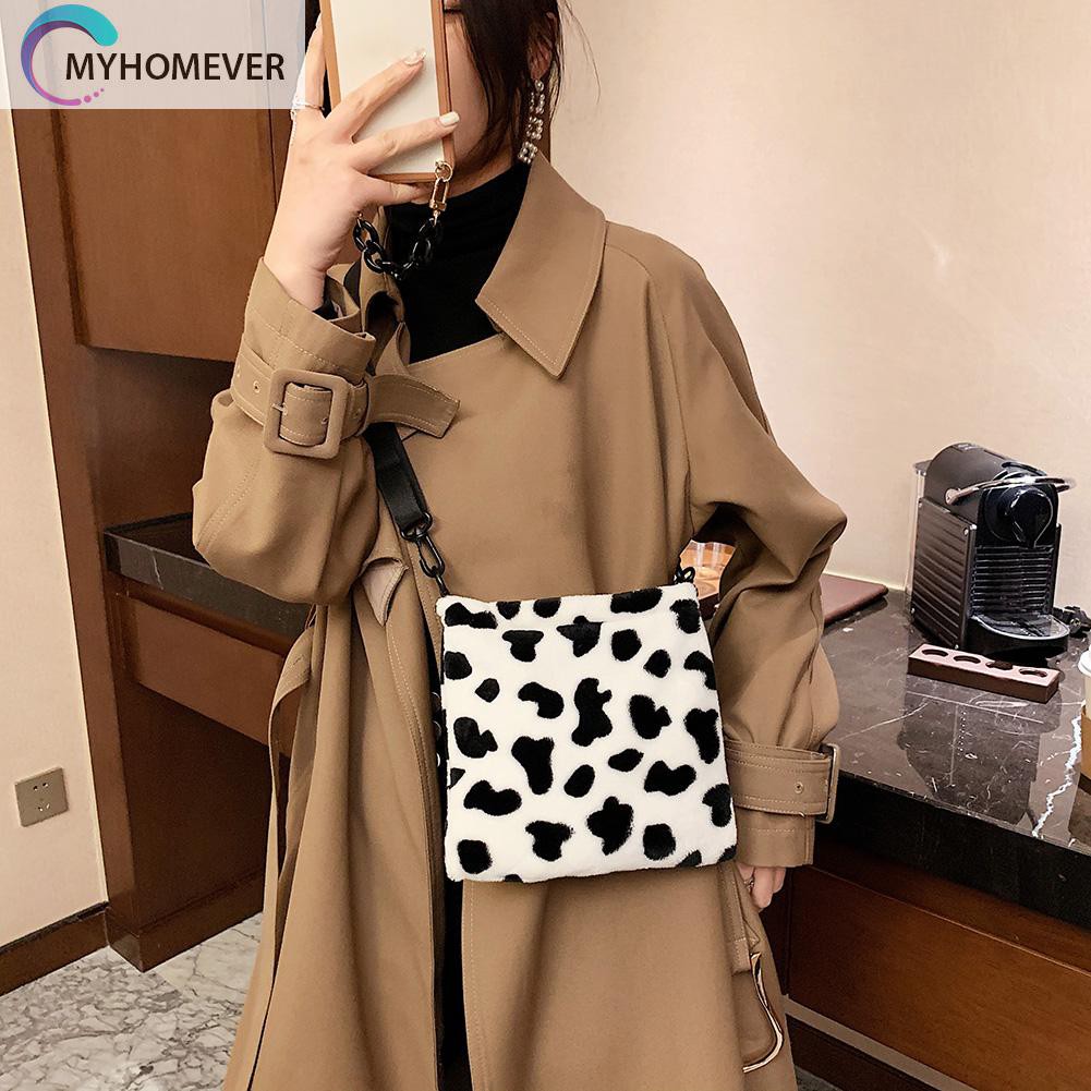 túi Vintage Plush Messenger Bag Big Capacity Women Animal Pattern Shoulder Tote nữ