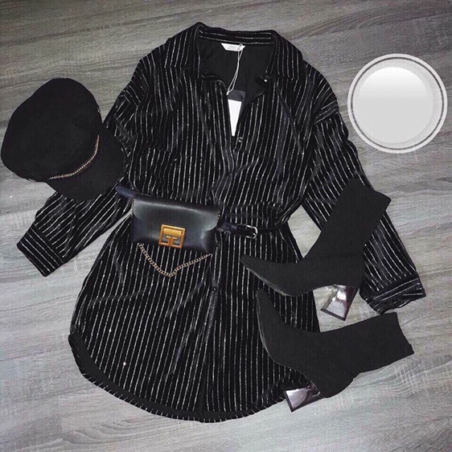 Áo sơ mi chất nhung nhũ mềm dáng dài suông rộng mặc giấu quần RUBI A003