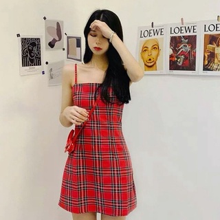 Đầm Dây Cột Cari Đỏ dáng chữ A