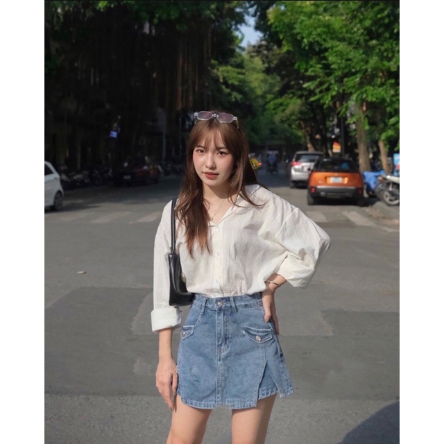 Áo sơ mi nữ trắng tay dài - hàng có sẵn