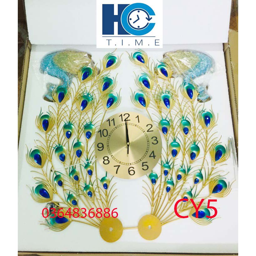 Đồng hồ treo tường trang trí chim công decor CY5 kích thước 70x65 cm