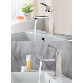 Vòi Lavabo nóng lạnh, vòi rửa mặt, vòi Lavabo inox304 cao cấp kiểu vuông NAVIER NV-702 tặng kèm dây cấp nóng lạnh