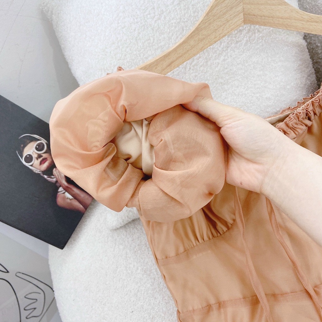 Đầm Maxi Nâu Tây 💖DEMISS💖 Váy Maxi Nâu Tây Viền Bèo Tay Phồng Dạo Phố Đi Biển - V-NÂU-26