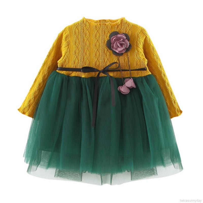 Cute Princess Dress Long Sleeve Mesh Yarn Skirts Children Outfits Clothes Sunny