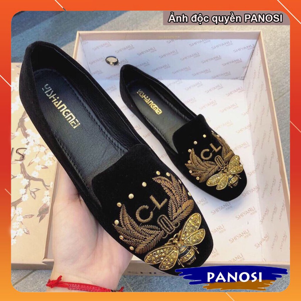 Giày nữ đế bệt búp bê thêu ong lá kiểu mới