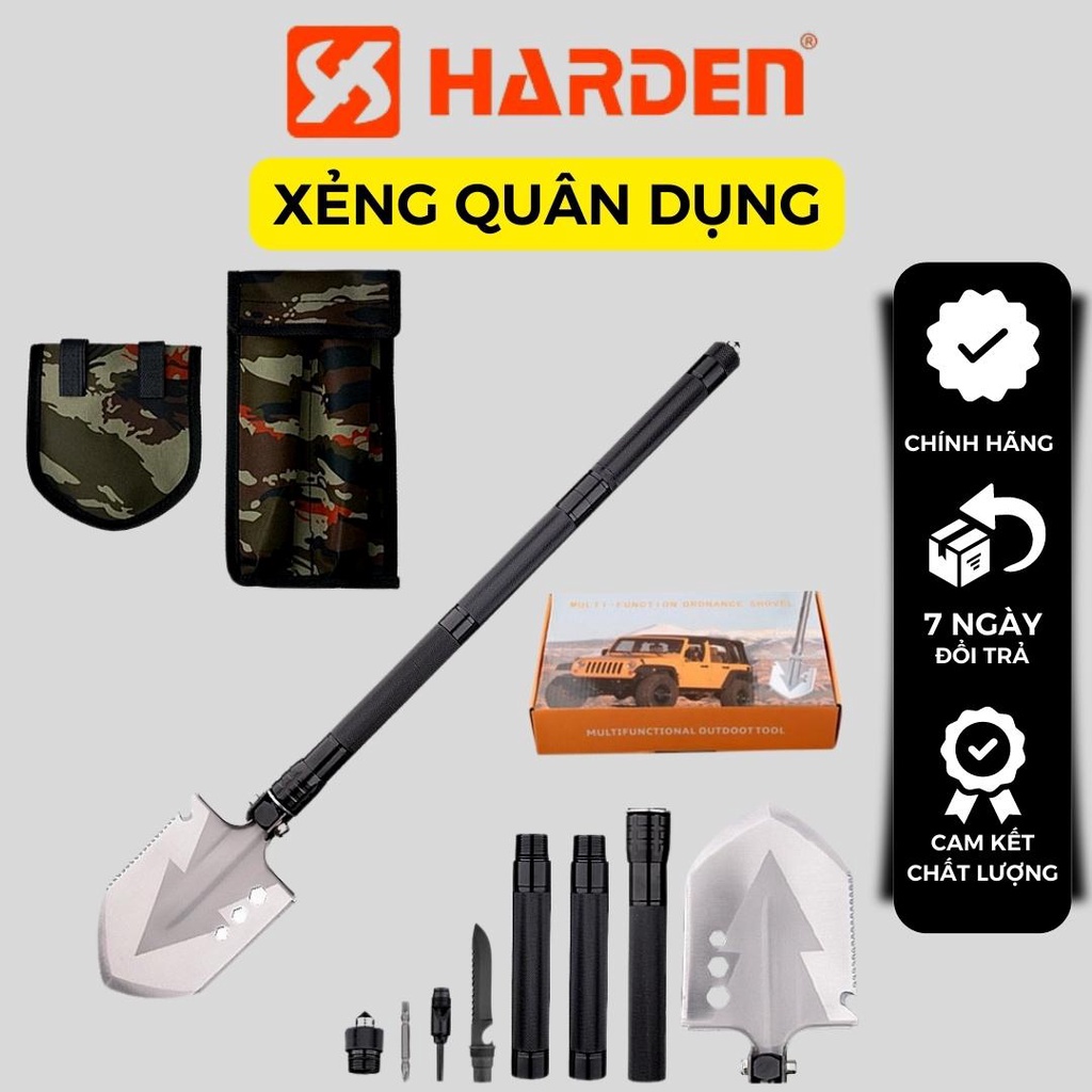 Xẻng quân dụng 4 khúc đa năng gấp gọn làm vườn, đi phượt, dã ngoại