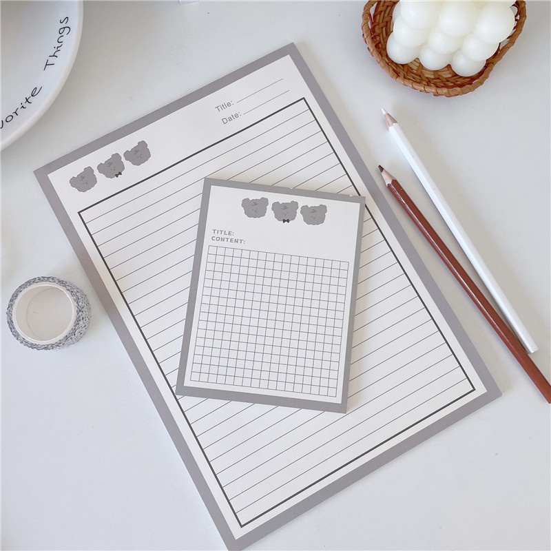 Set 30 Tờ Giấy Ghi Chú B5 Họa Tiết Gấu Đáng Yêu Không Dính