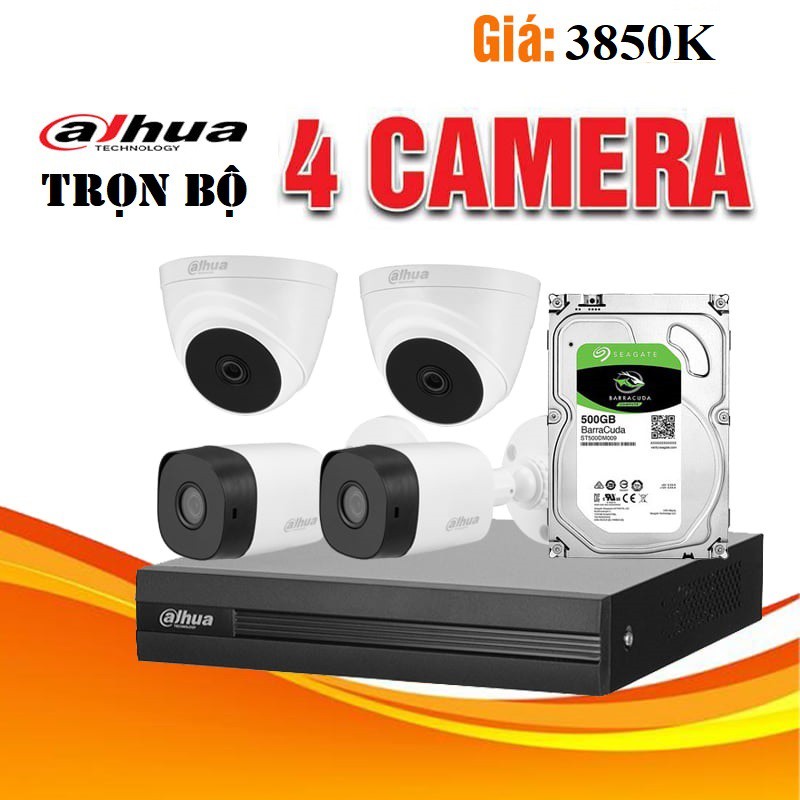 Trọn bộ gói 4 camera Hikvision/Dahua chính hãng độ phân giải HD siêu nét