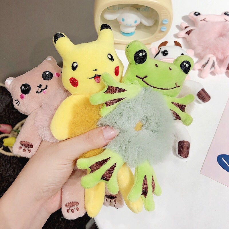 Cột tóc phối gấu bông, buột tóc nơ vải lông nhân tạo, phụ kiện tóc làm đẹp (Mã CT)