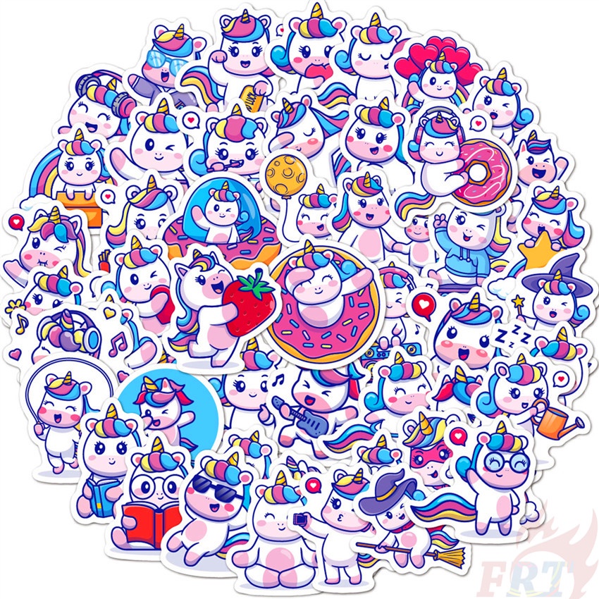 ❉ Q Kawaii Unicorns Series 01 Mini Stickers ❉ Bộ 50 Sticker Họa Tiết Doodle Hợp Thời Trang