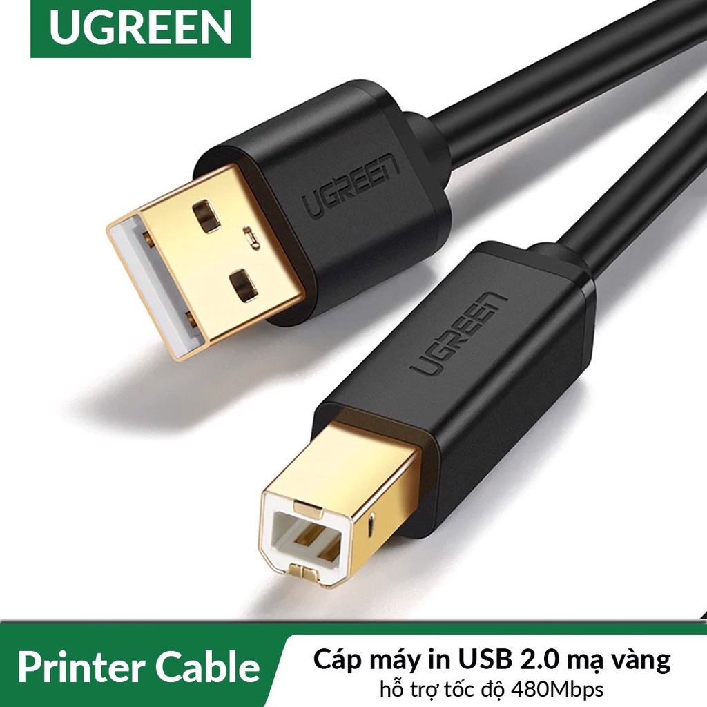 Dây máy in USB 2.0 dài 1m - 5m mạ vàng UGREEN US105 (10350,20847,10351,10352) - Phukienleduy