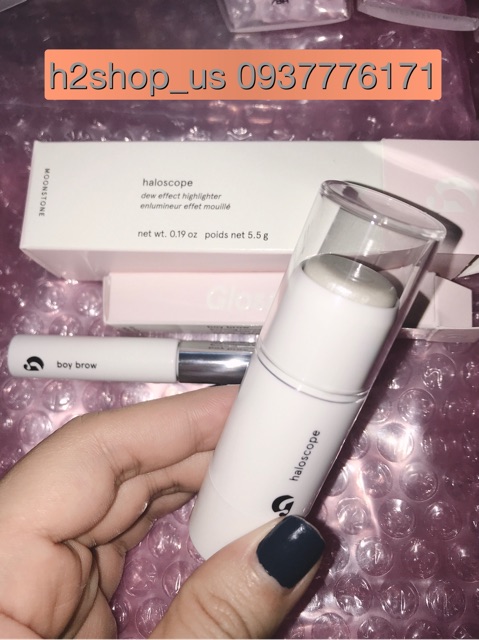 Gom order bộ trang điểm Glossier boy brow + haloscope