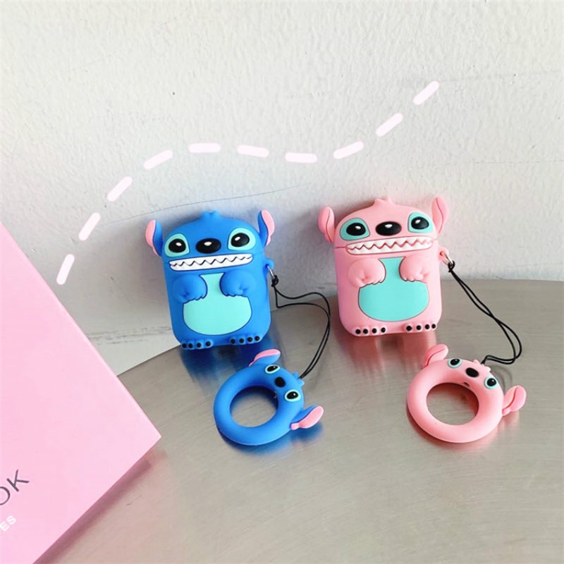 Vỏ silicon bảo vệ hộp sạc tai nghe Airpod kiểu dáng hoạt hình Stitch dễ thương