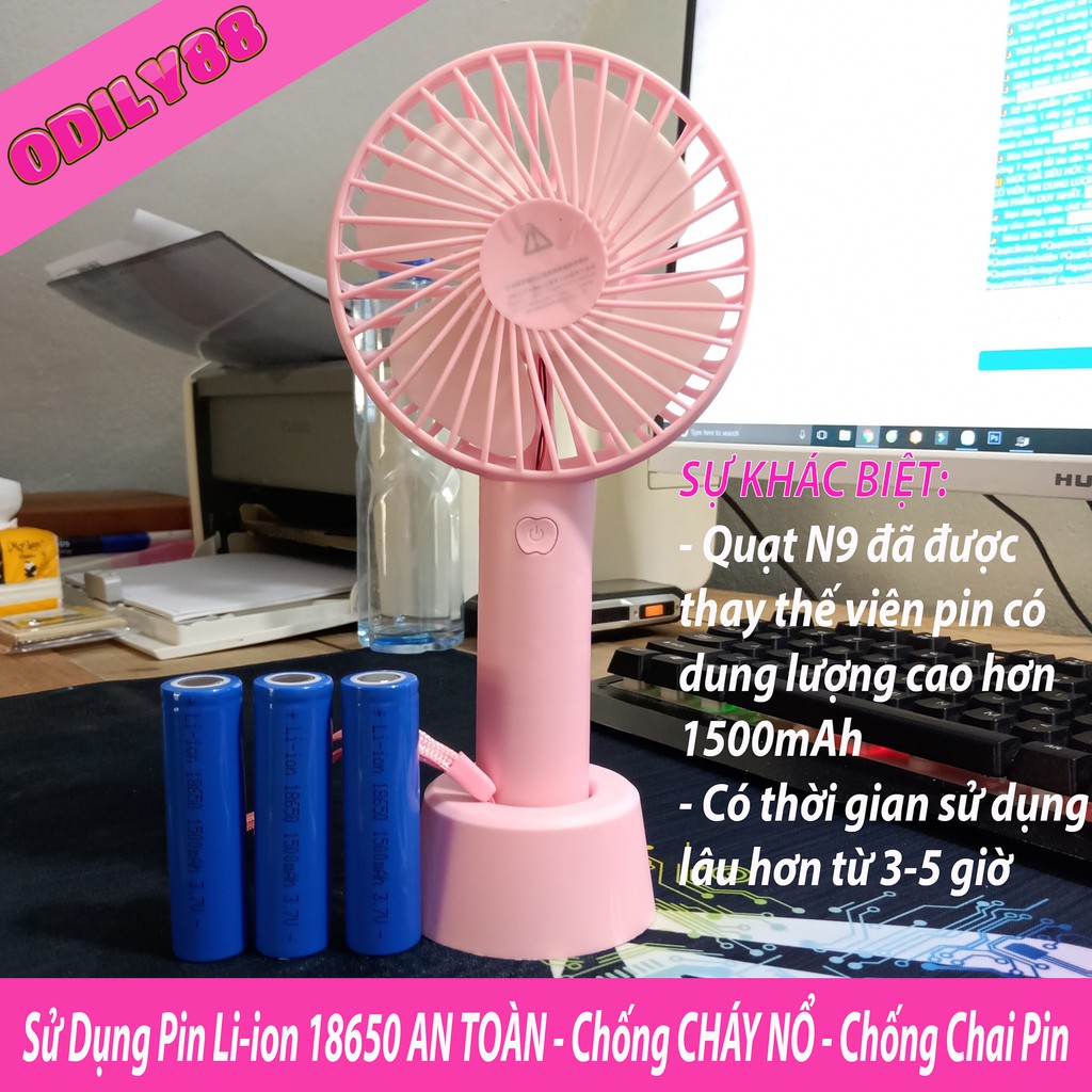 Quạt cầm tay - Quạt mini tích điện có chân để bàn tiện ích 3 mức độ gió siêu mát - dung lượng pin khủng 1500mAh #8