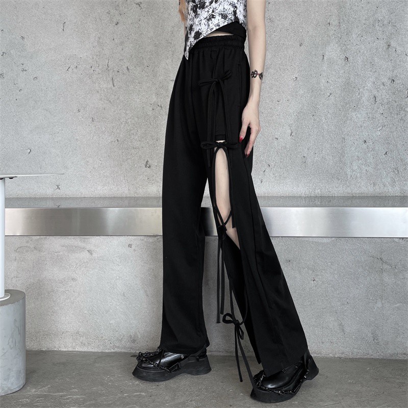 Quần Dài Ống Rộng Phối Dây Thắt Thời Trang 198686Quần Dài Ống Rộng Màu Tối Phong Cách Hàn Quốc Thời Trang Trẻ Trung