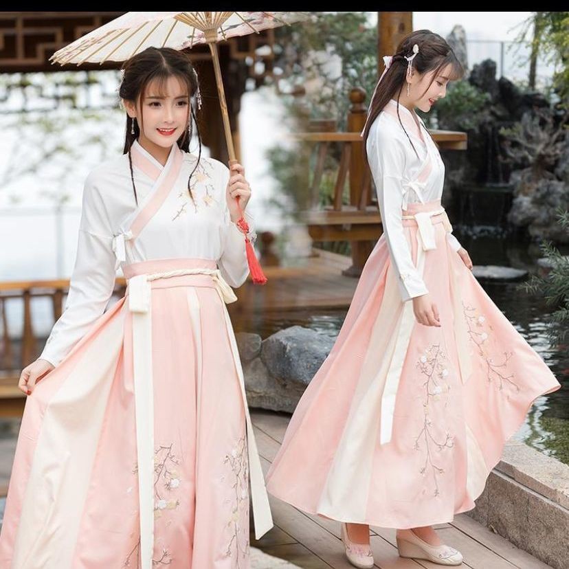 +Bộ Hán Phục Cách Tân Thêu Họa Tiết Hoa Anh Đào Thời Trang Mùa Hè Cho Nữ