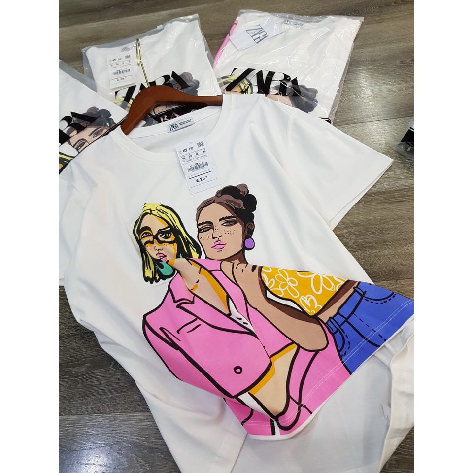 Áo thun trắng 2 cô gái ZARA VNXK