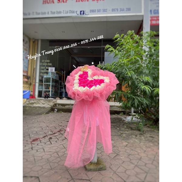 BÓ HOA TRÁI TIM - HOA SÁP THƠM 2 MÀU VOAN HỒNG
