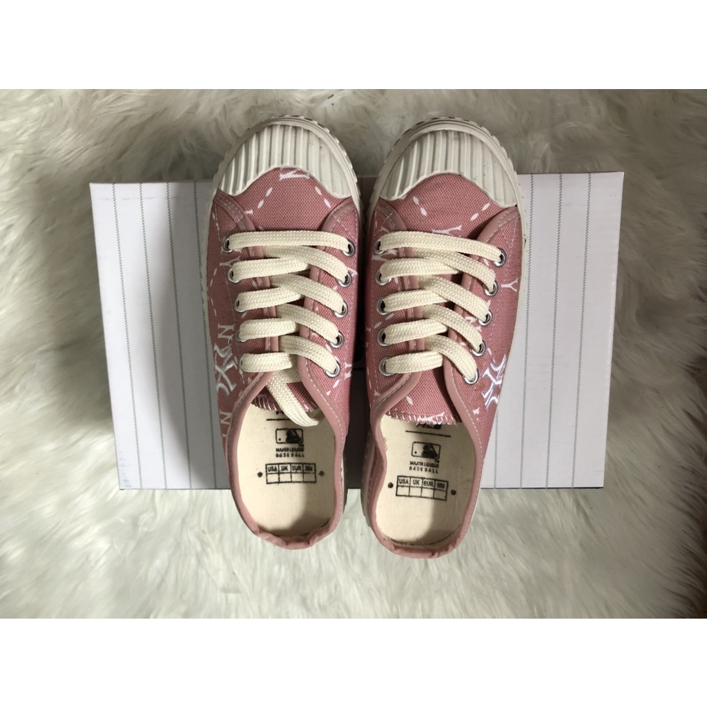 Giày đạp gót MLB NY, Sục MLB thêu chữ NY màu hồng  size 35-39