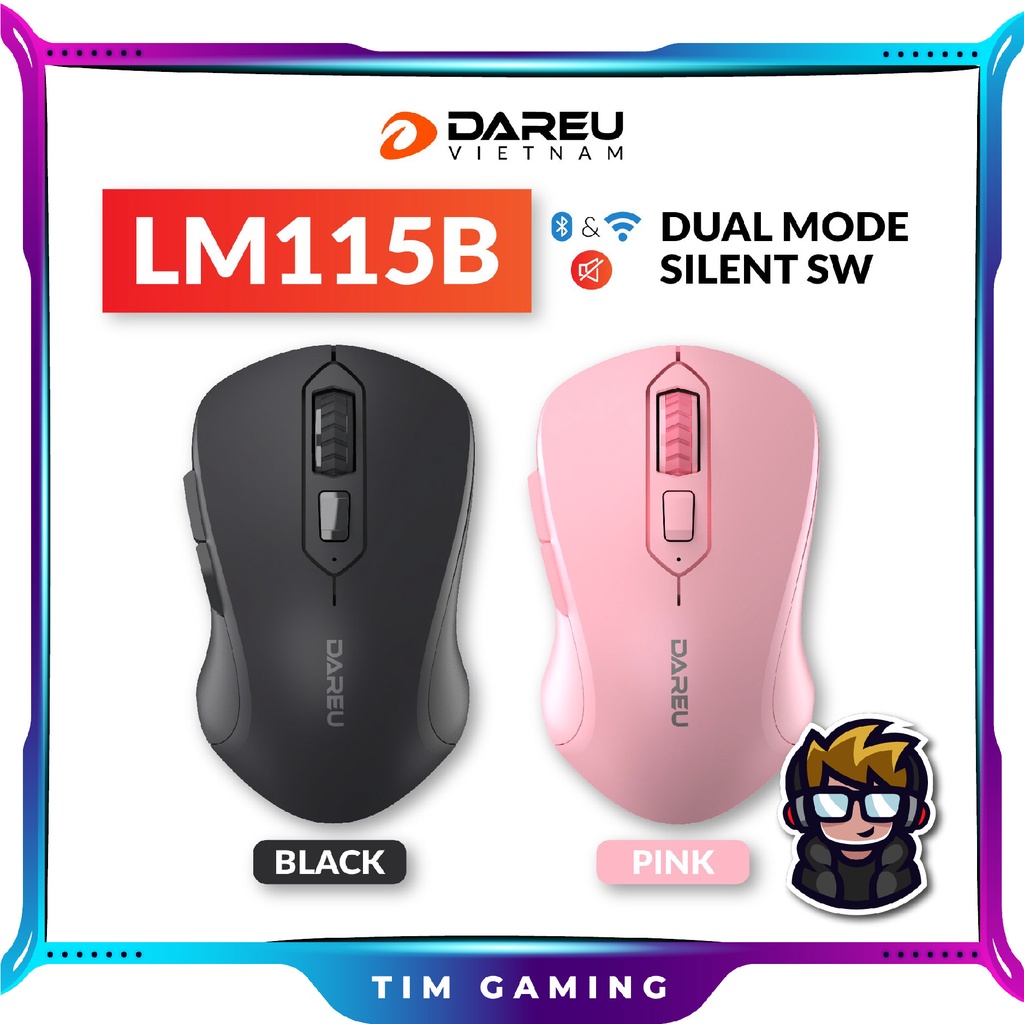 Chuột không dây DAREU LM115B hàng chính hãng (Dual Mode: Bluetooth + 2.4G - Silent SW)