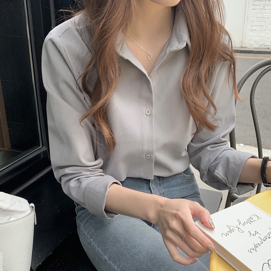 Áo Sơ Mi Nữ Tay Dài Màu Trơn Đơn Giản 38999