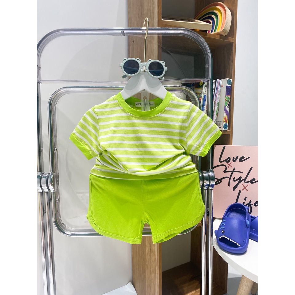 Bộ Ngắn Tay THUN LẠNH MINKY MOM Áo Sọc Quần Trơn Cho Bé TN-TR06