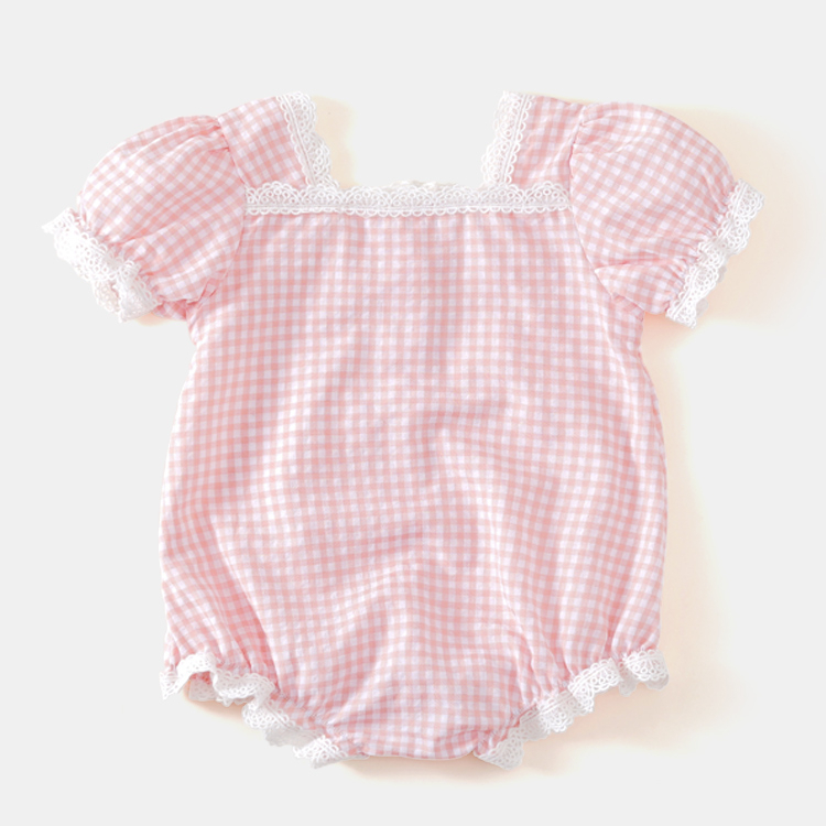 Áo Liền Quần + Băng Đô Vải Caro Cho Bé Mới Sinh