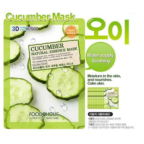 Mặt Nạ Dưỡng Ẩm, Trắng Da Chiết Xuất Dưa Leo 3D Foodaholic Cucumber Natural Essence Mask 23ml