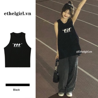 Ethelgirl Quần áo nữ đường phố Hàn Quốc Mùa hè dáng rộng phong cách Harajuku áo không tay