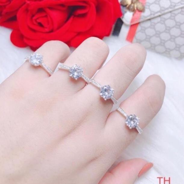 Nhẫn bạc nữ , đính đá cao cấp Cz 5ly may mắn - Nhẫn bạc thời trang - trang sức bạc , vạn người mê