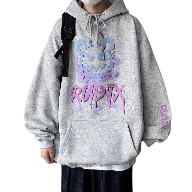 Áo hoodie dáng rộng in họa tiết hoạt hình phong cách hip hop dành cho nam size M-5XL
