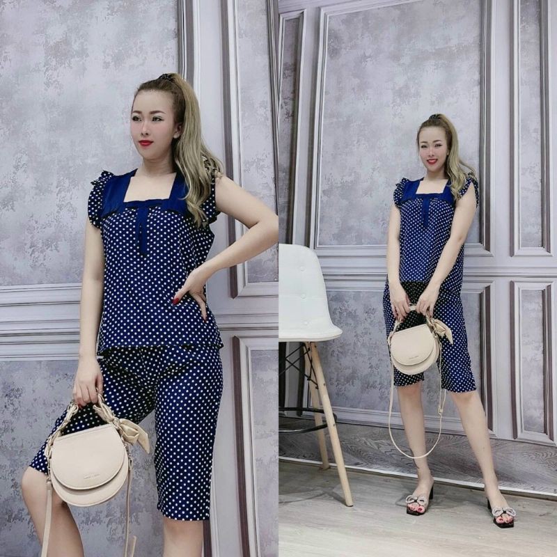 Đồ bộ nữ ALO_91 SHOP, Đồ ngủ lụa lửng họa tiết chấm bi ( Freesize 47_57kg) | BigBuy360 - bigbuy360.vn