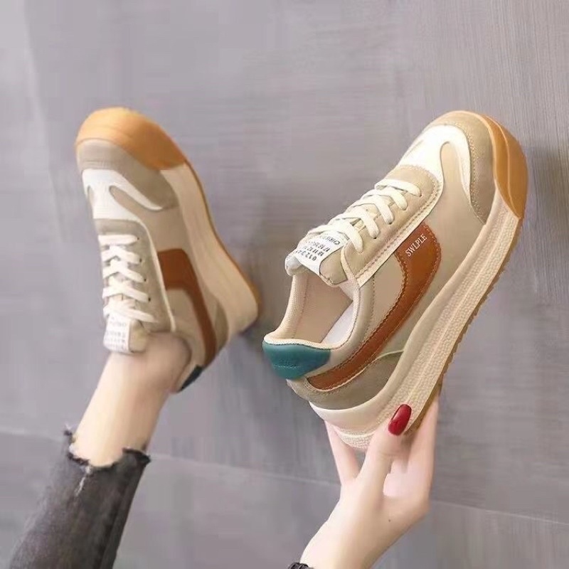 Giày thể thao nữ, sneaker độn đế 5 phân phối màu chất loại đẹp độn đế tăng chiều cao mang gọn chân tôn dáng