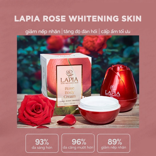 Lapia Rose Body Cream Cấp Ẩm Dưỡng Trắng, Giảm Nếp Nhăn, Tăng Sức Đàn Hồi Cho Da 250g Tặng Xà Bông Tinh Chất Hoa Hồng