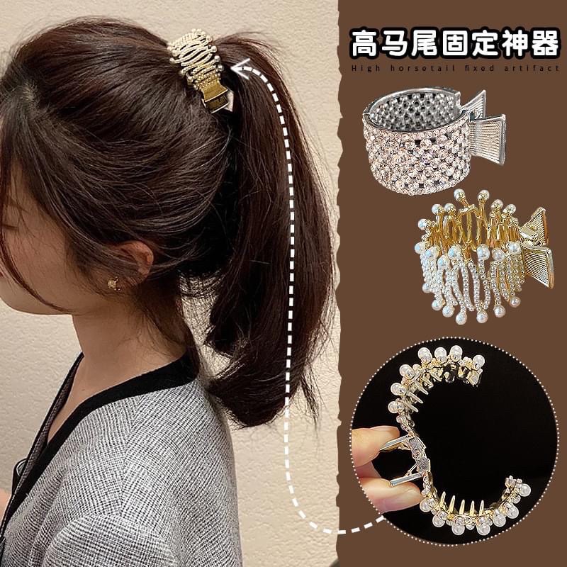 Kẹp Tóc Kim Loại Đính Đá Cố Định Tóc Cao Kiểu Đuôi Ngựa Tiện Dụng