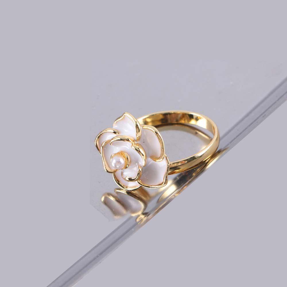 Nhẫn Đính Ngọc Trai Hình Hoa Trà Màu Trắng Phong Cách Hàn Quốc Thanh Lịch Thời Trang Cho Nữ