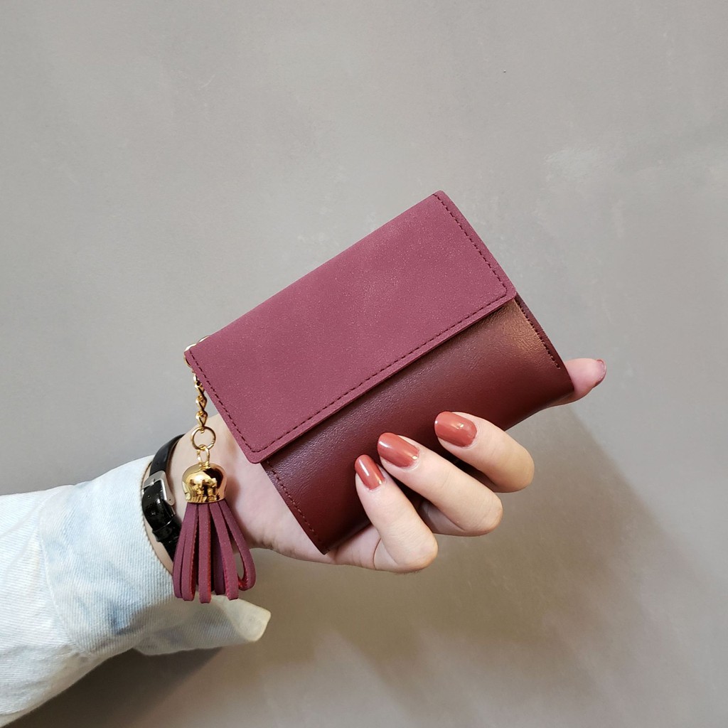 Ví Ngắn Bằng Da Mềm Chống Trầy Có Ngăn Đựng Thẻ Phong Cách Hàn Quốc Cho Nữ