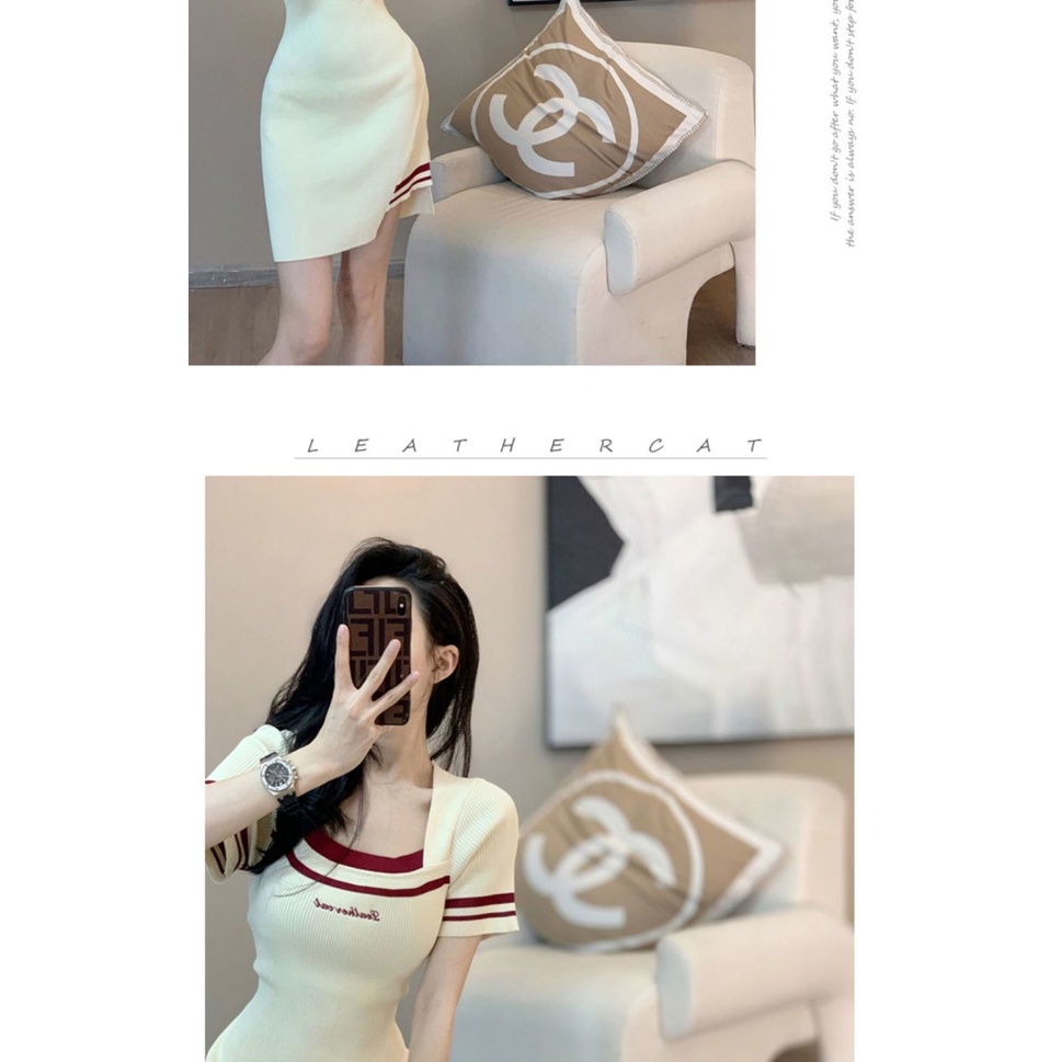 Temperament small fragrance casual skirt children's 2022 summer new waist slim high sense short sleeve knitted dress