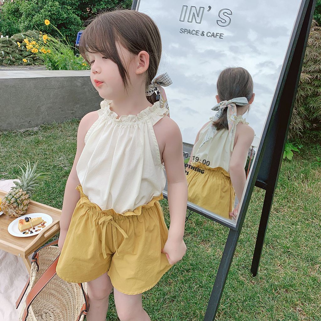 Áo không tay cổ tròn màu sắc đơn giản phong cách Hàn Quốc thời trang xinh xắn cho bé gái