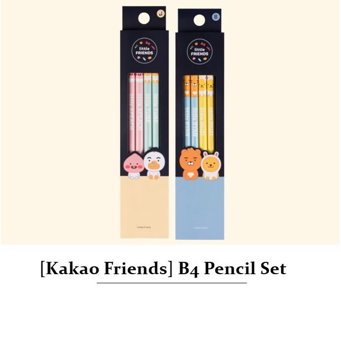 Set 4 bút chì kèm 4 đầu bút chì Kakao Friends B4 Apeach Ryan Tube Muzi